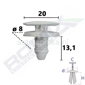 C80133 Kołek 8 x 13 zderzaka osprzętu tapicerki ALFA FIAT JEEP LANCIA CITROEN DS PEUGEOT OPEL 9807218280